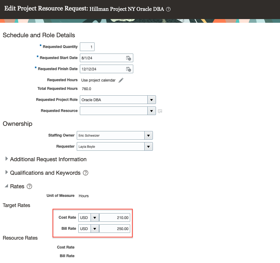 A new request with specified Target Rates