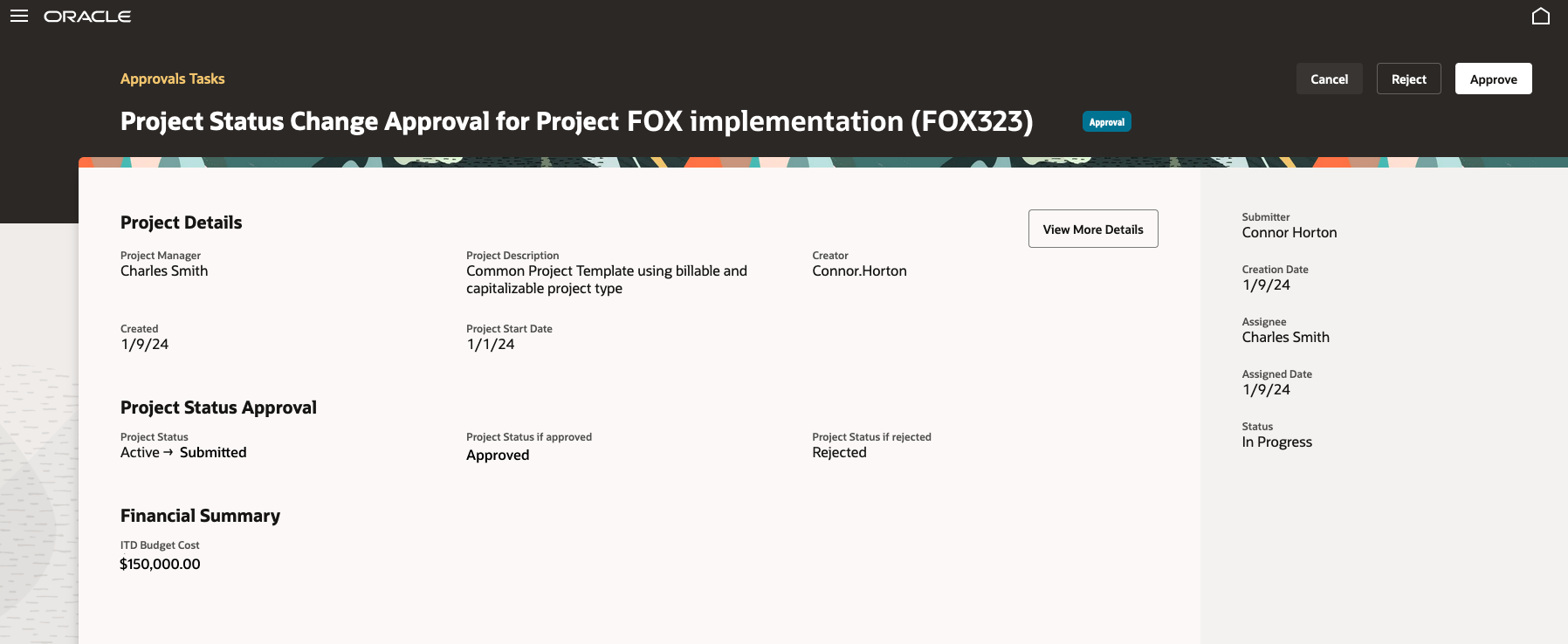 Quick View of Project Status Change Approval Task