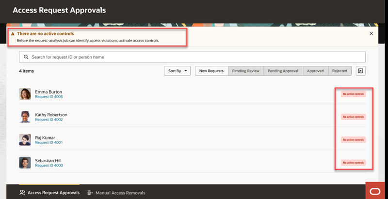 No Active Controls Information For Advanced Access Requests