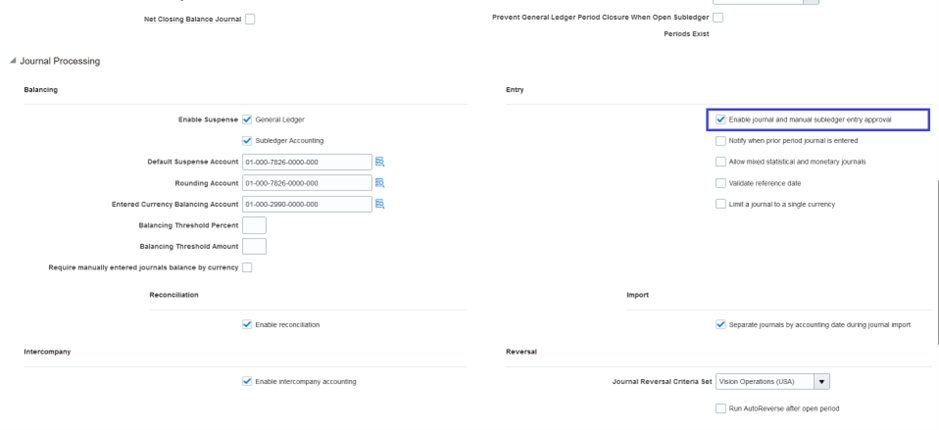 Specify Ledger Options Enable journal and manual subledger entry approval view