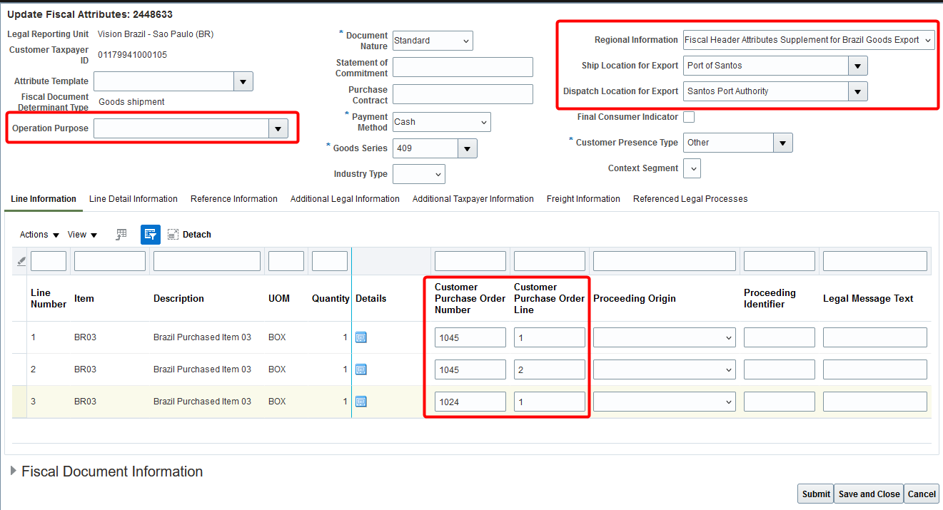 Fiscal Attributes page