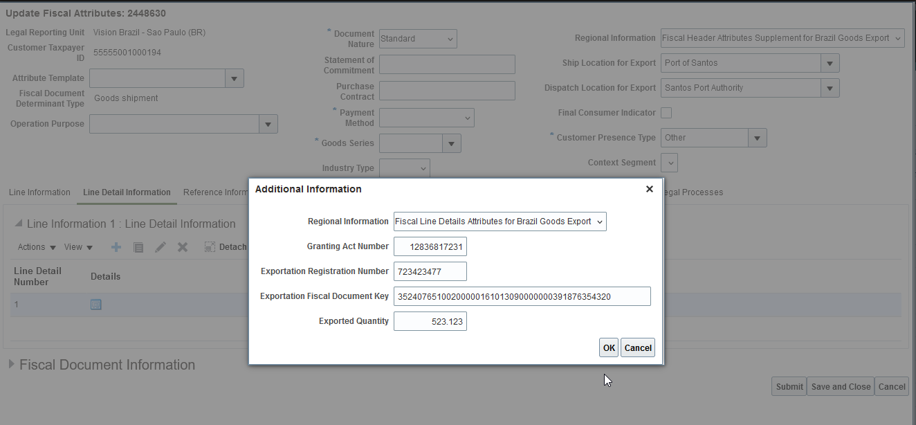 Regional Context for Fiscal Document Line Details page