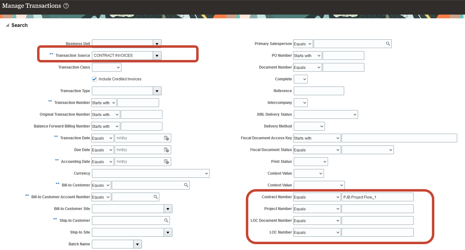 Manage Transactions Search