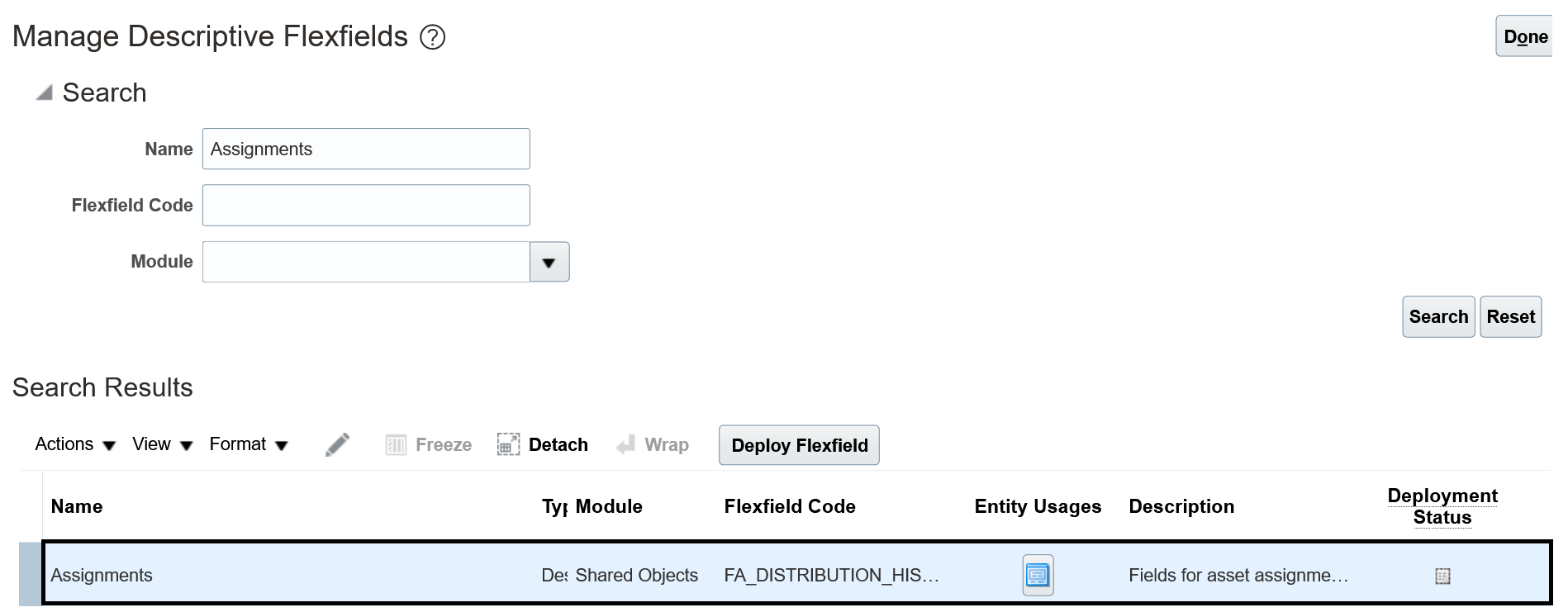 Manage descriptive flexfieds