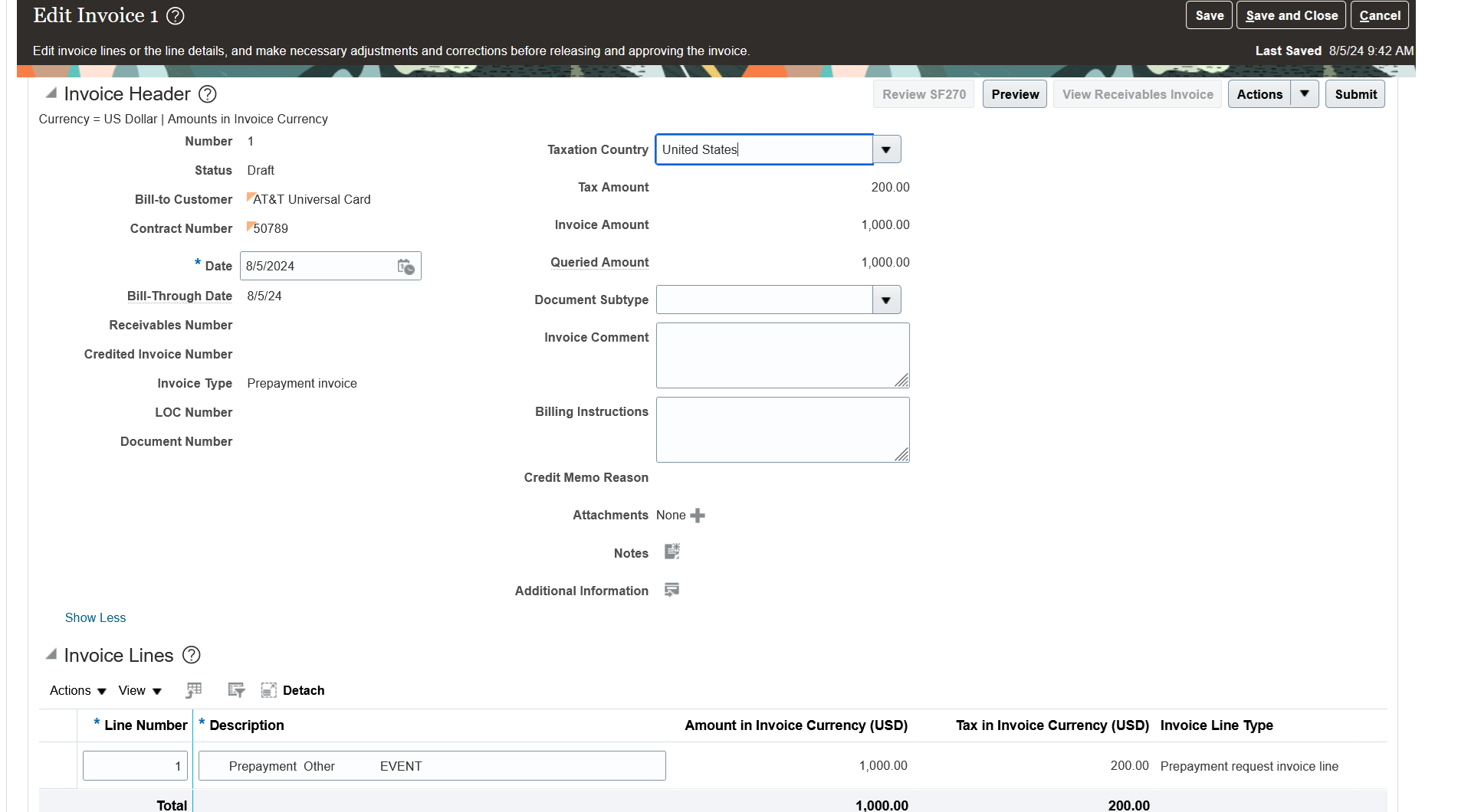 Prepayment Invoice in Project Contracts