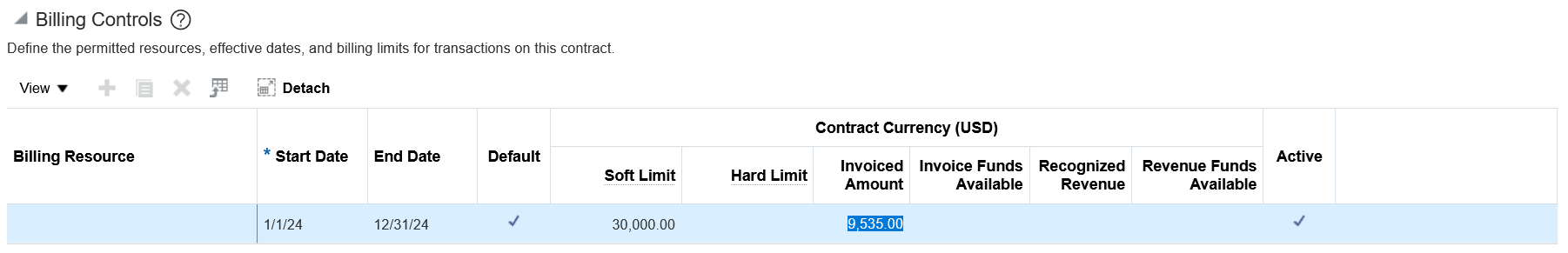 Charges Invoiced Amount in Billing Controls