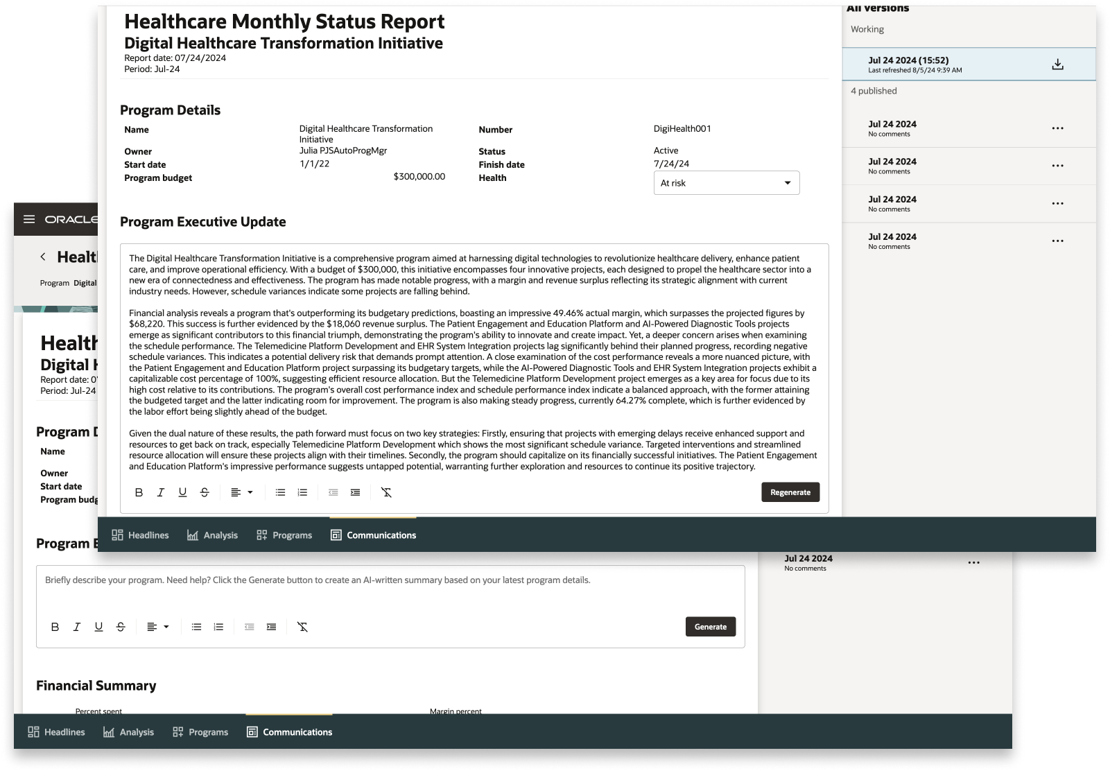 Program Status Summary Generation