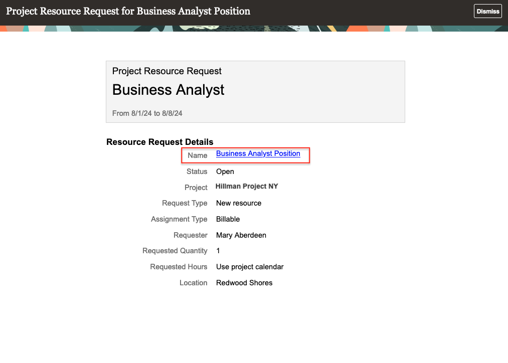 A notification showing the edit project resource navigation link