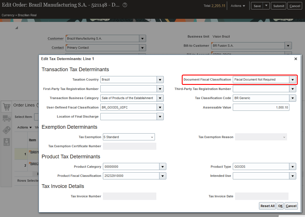 Create Order page