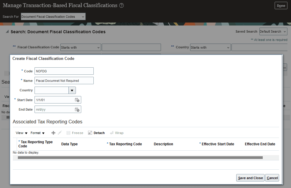 Manage Transaction-Based Fiscal Classification page