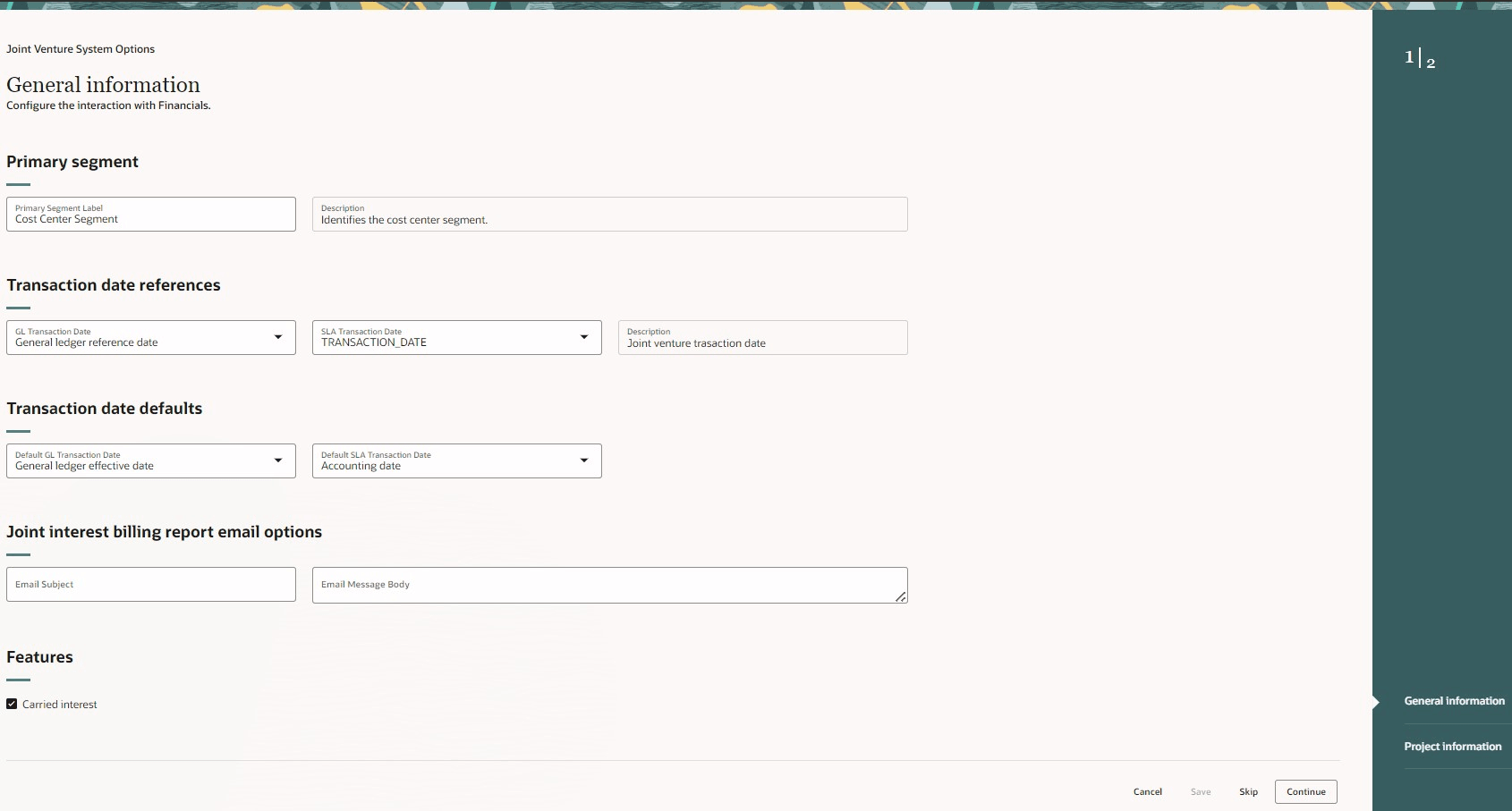 System Options - General information.