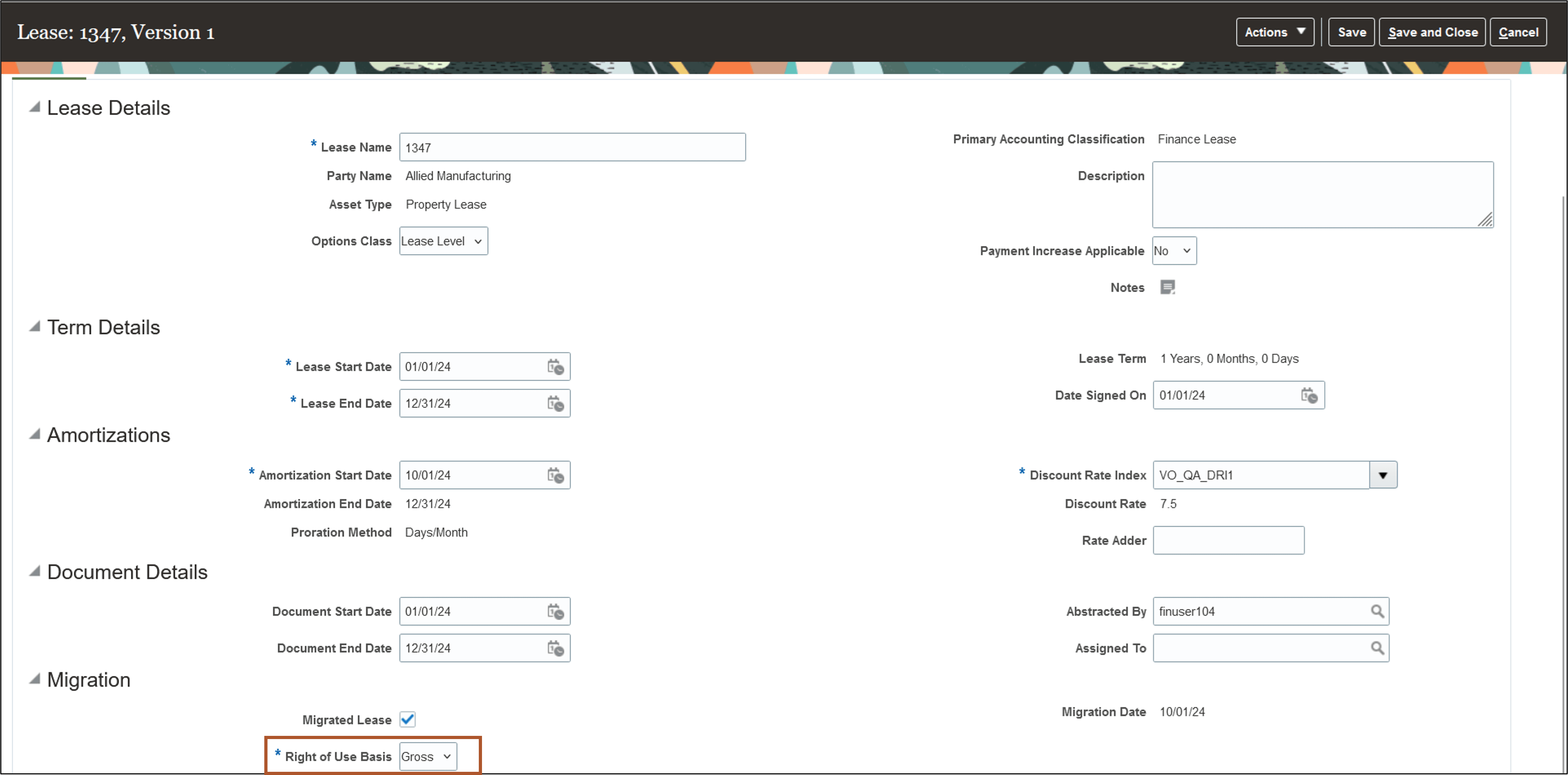 Lease Details page