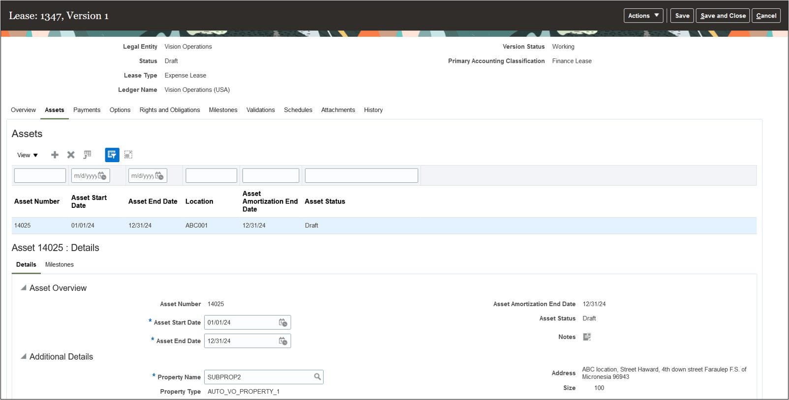 Asset Details page