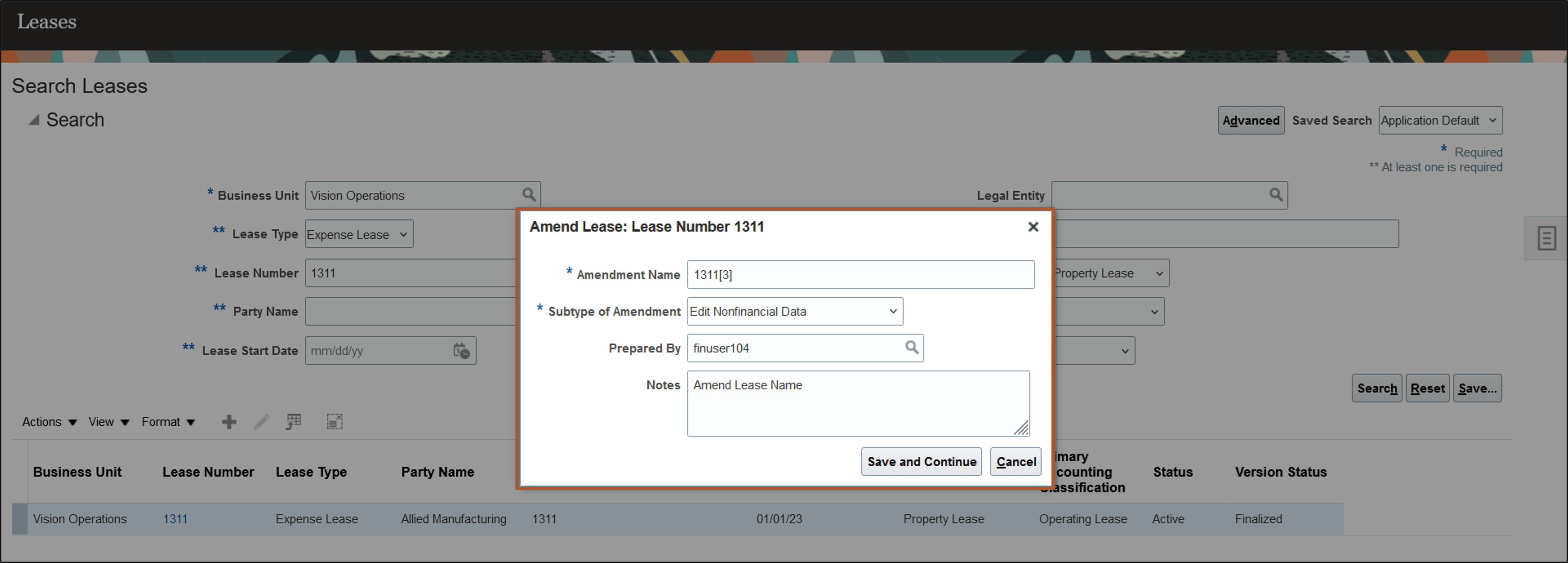 Create Amendment page