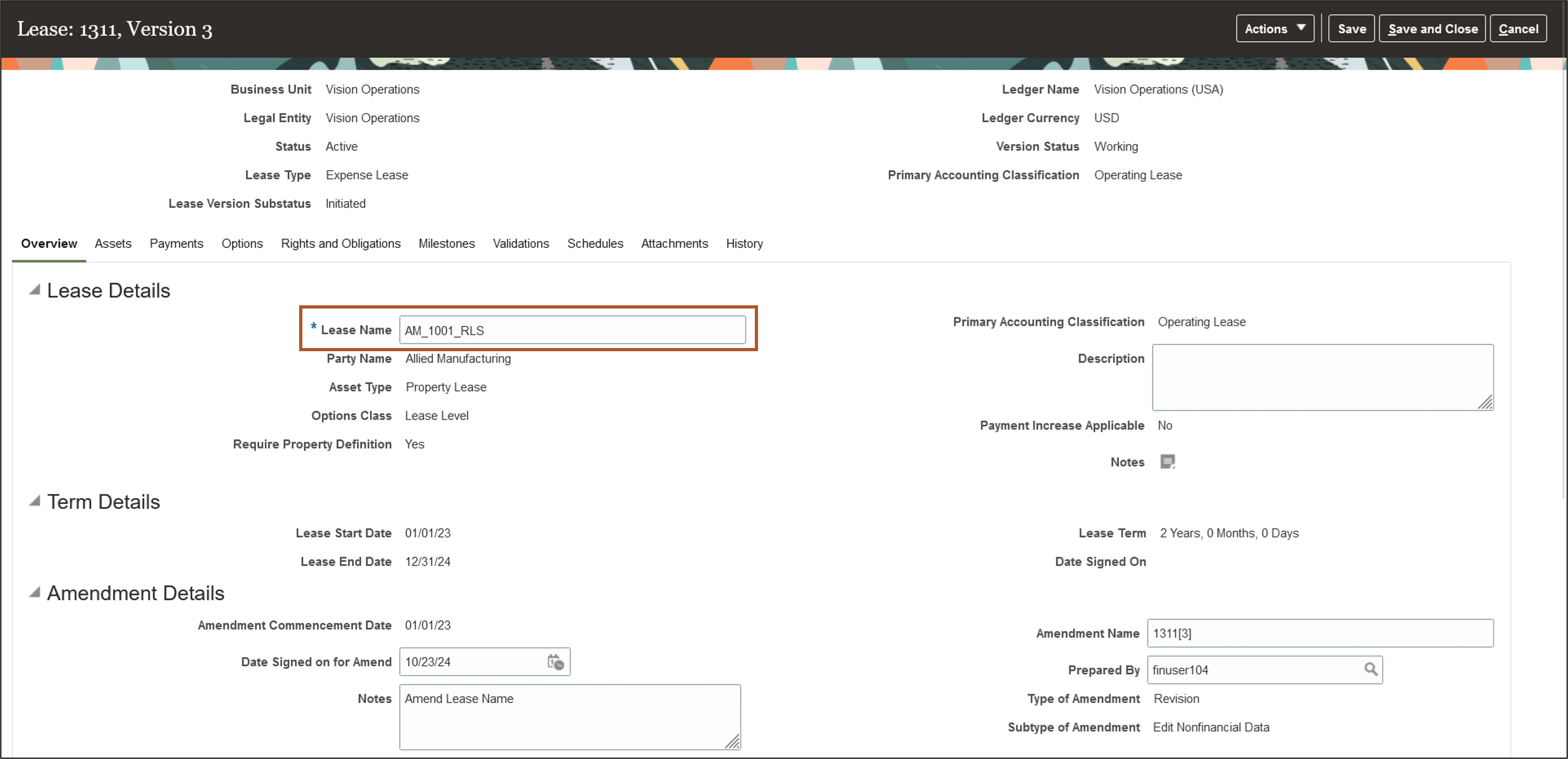 Lease Details page