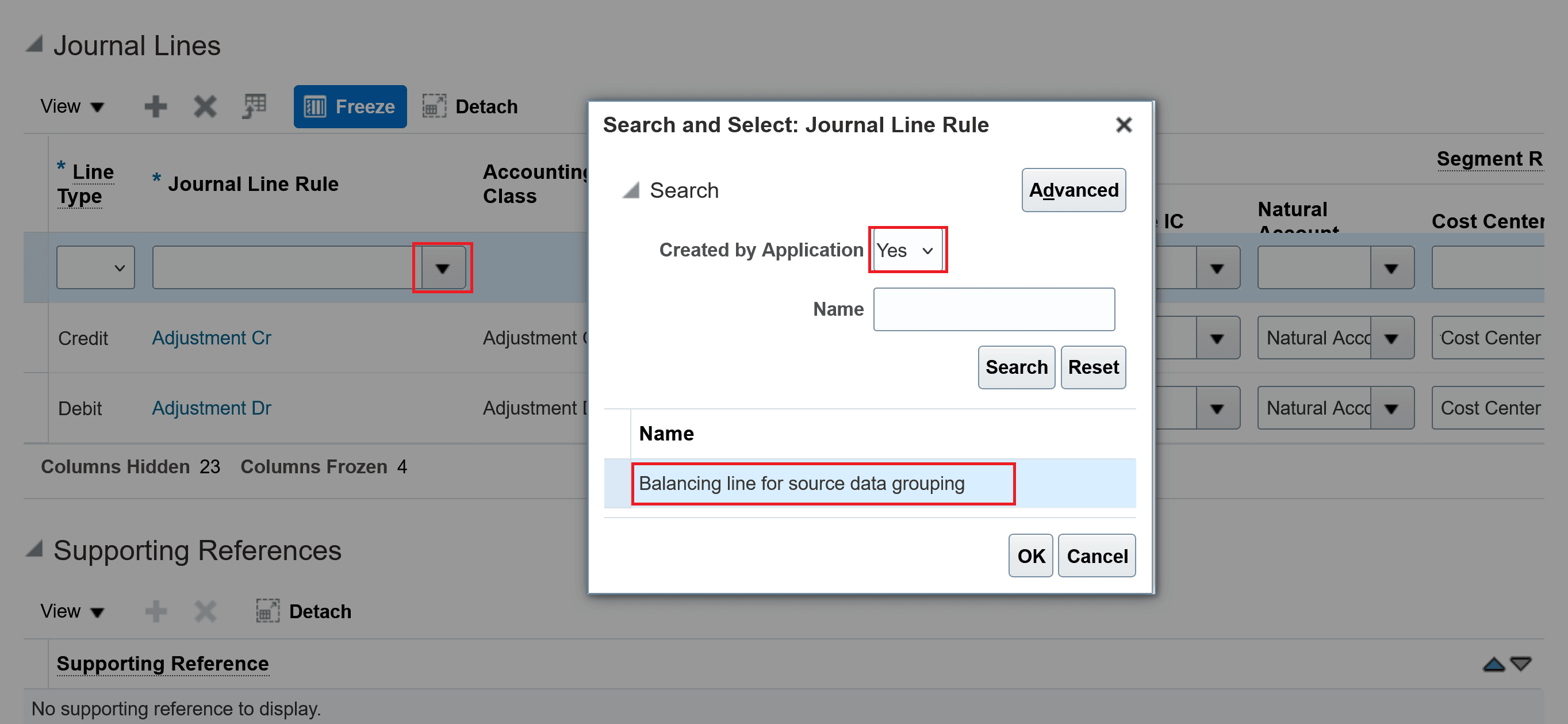Add Balancing line for source data grouping journal line rule to your rule set.