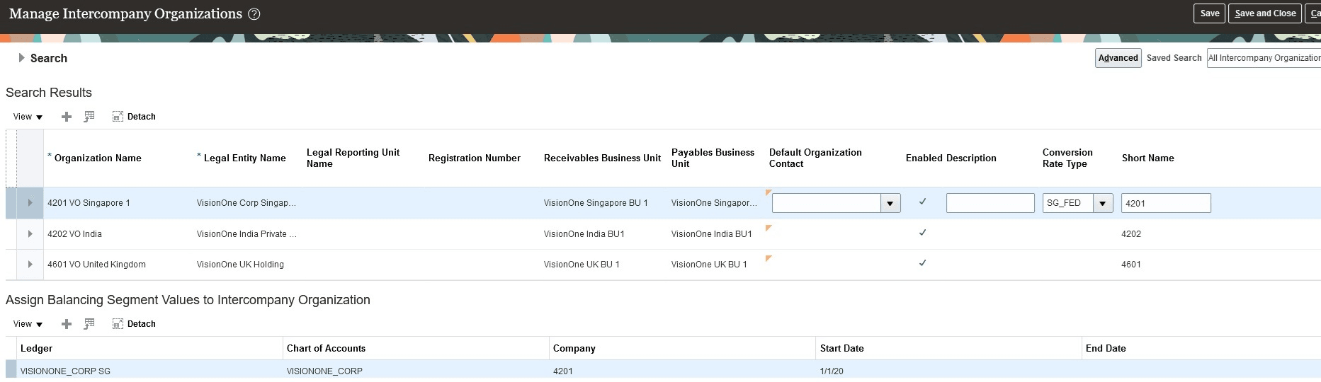 Intercompany Organization Set up UI