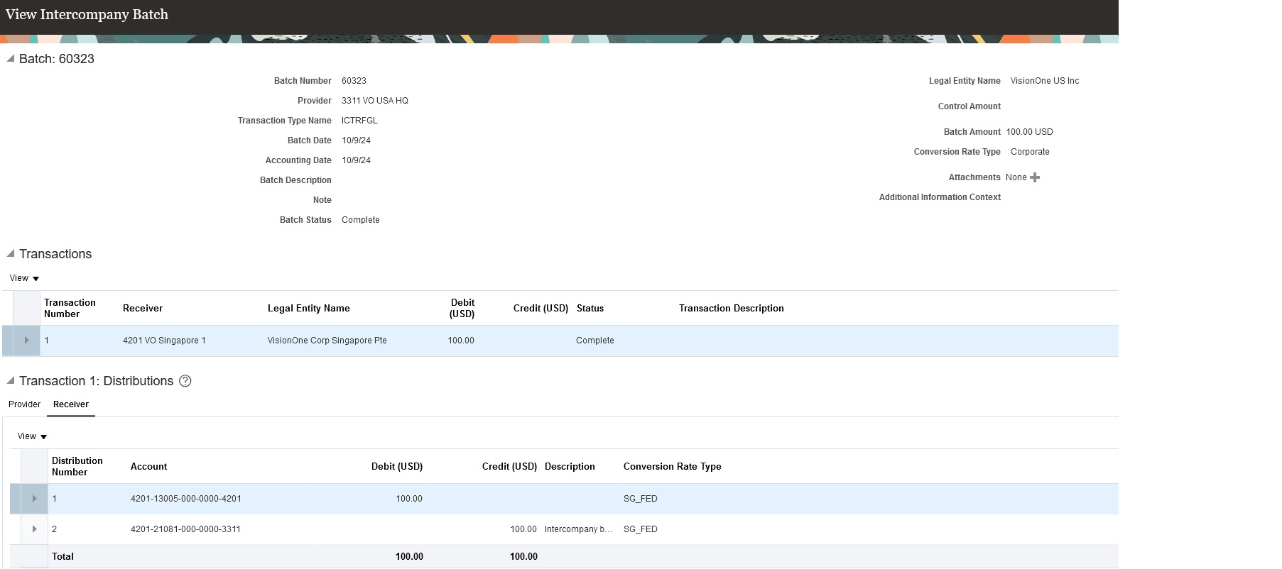 Intercompany transaction displaying rate type at the distribution level