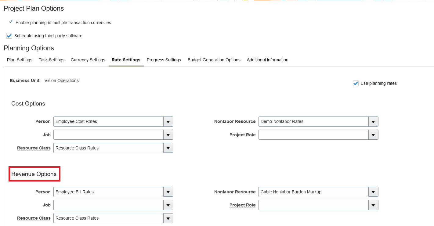 Revenue Rate Settings