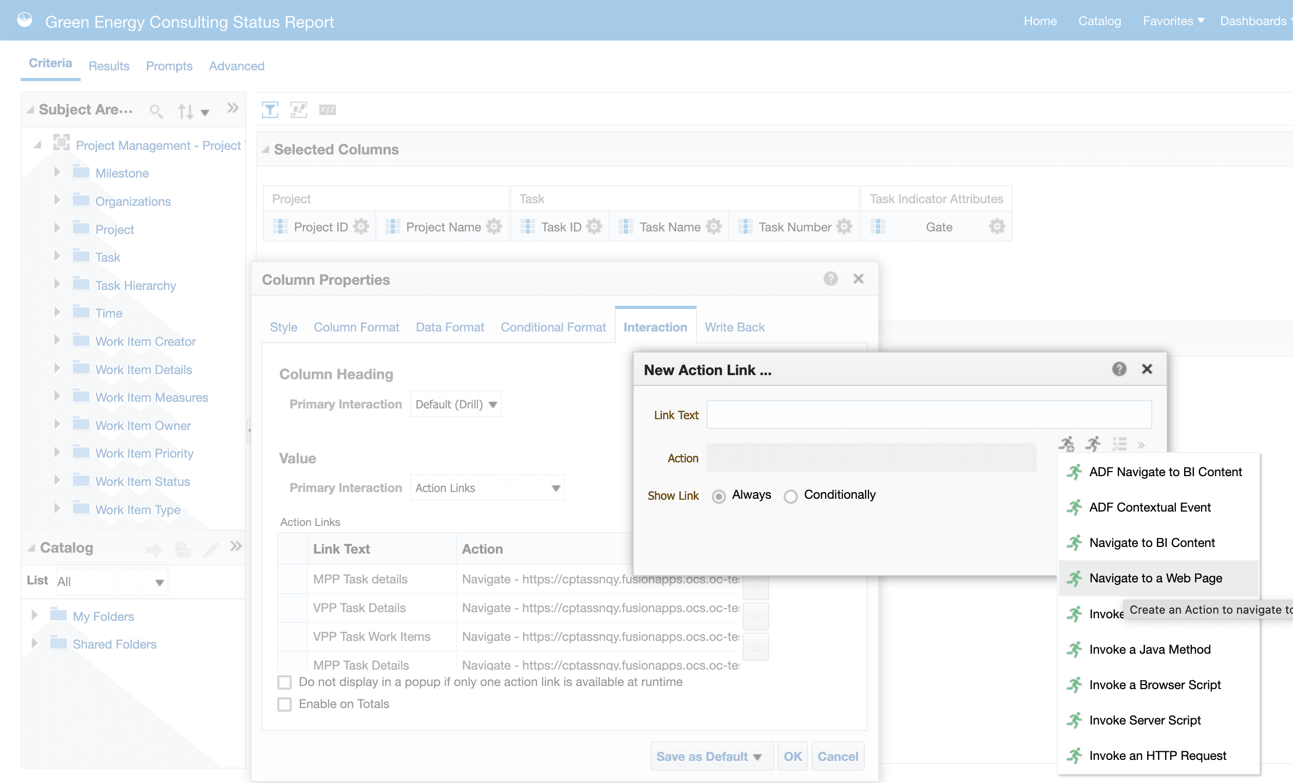 Navigate to task details from an existing report