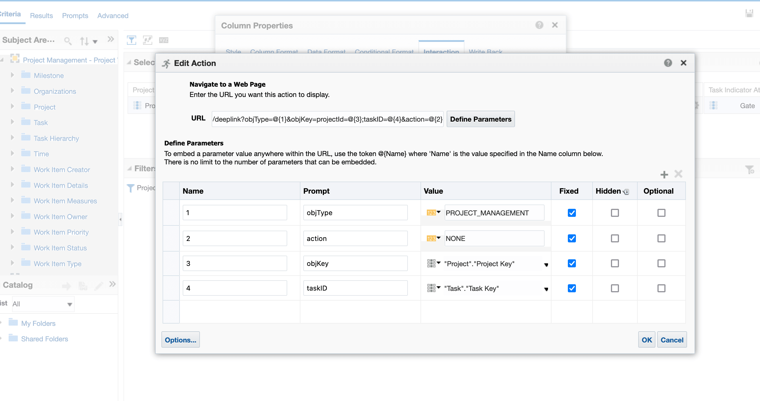 Manage Project Plan task details parameters setup