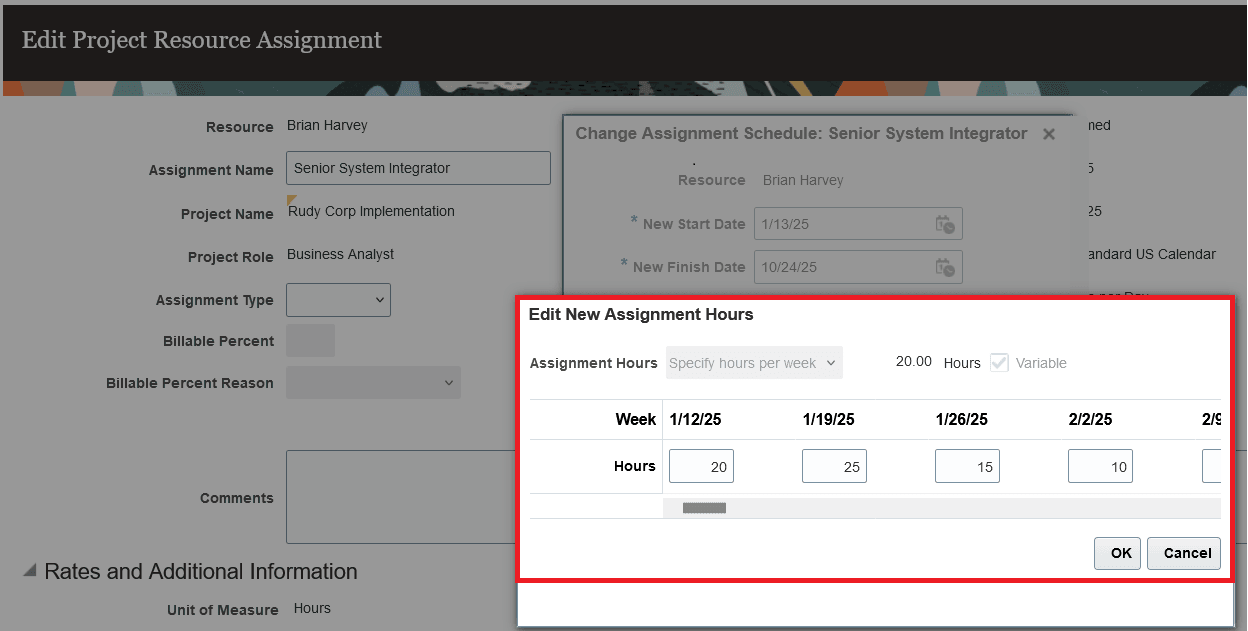 Assignment variable weekly hours can be adjusted as needed.