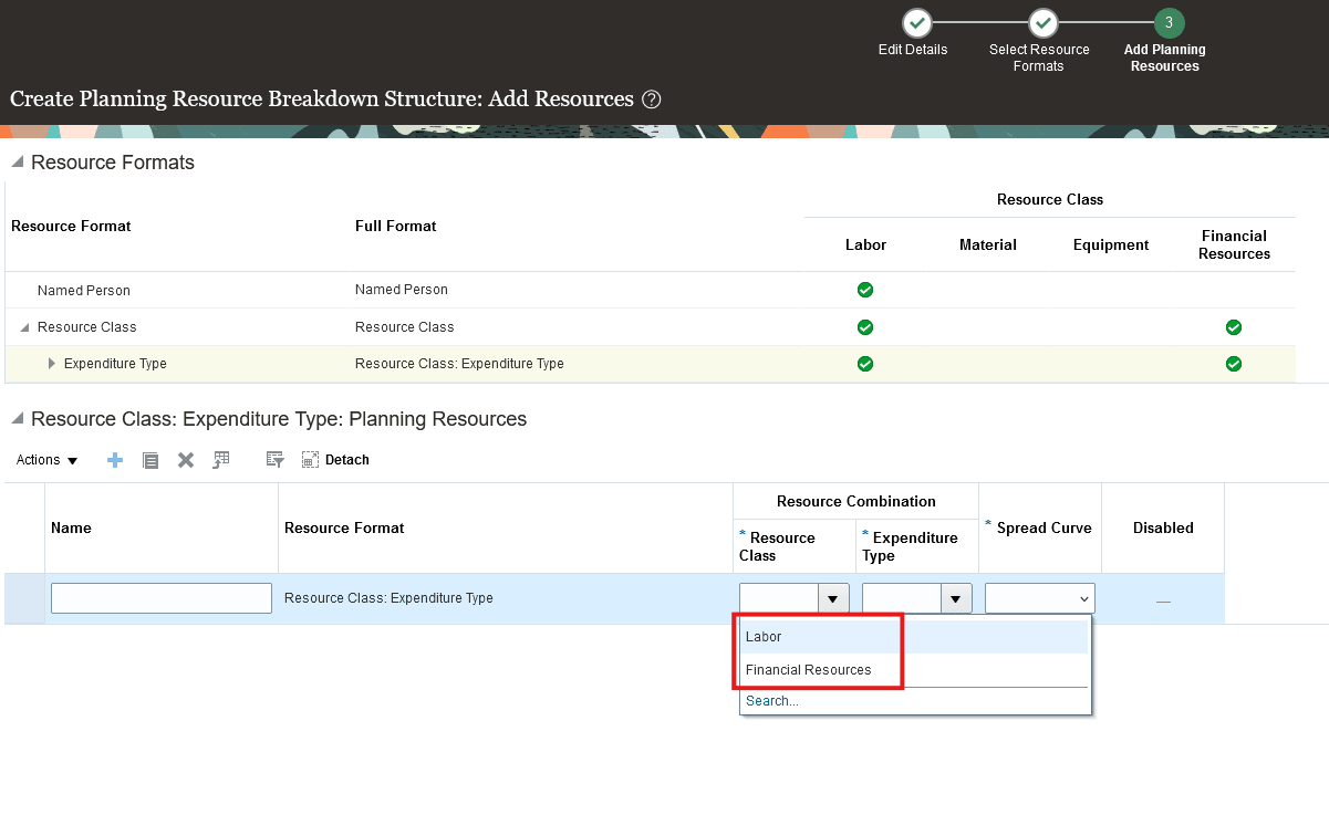 Resource Classes Available When Defining Resource Combinations