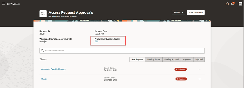 Approver View of a PAA Requst