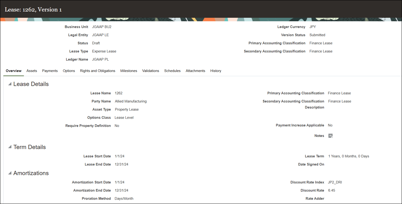 Lease Details page