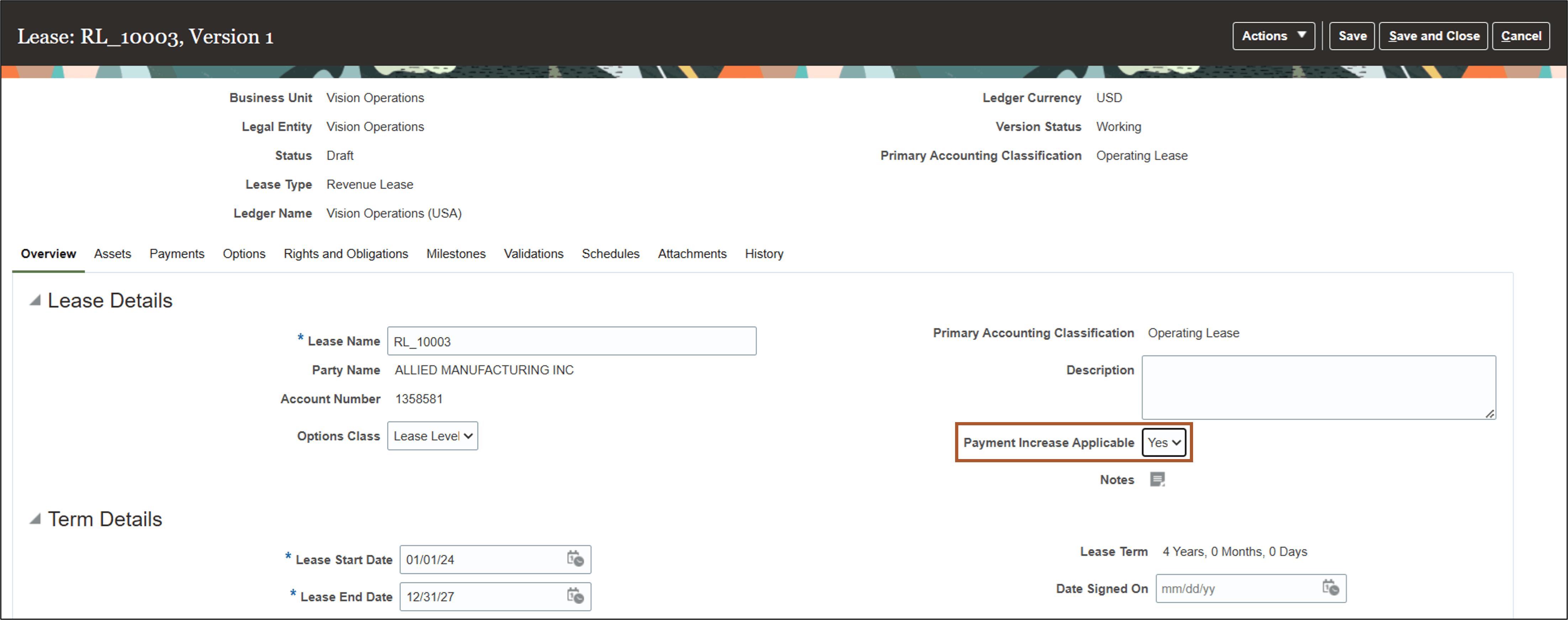 Lease Details page