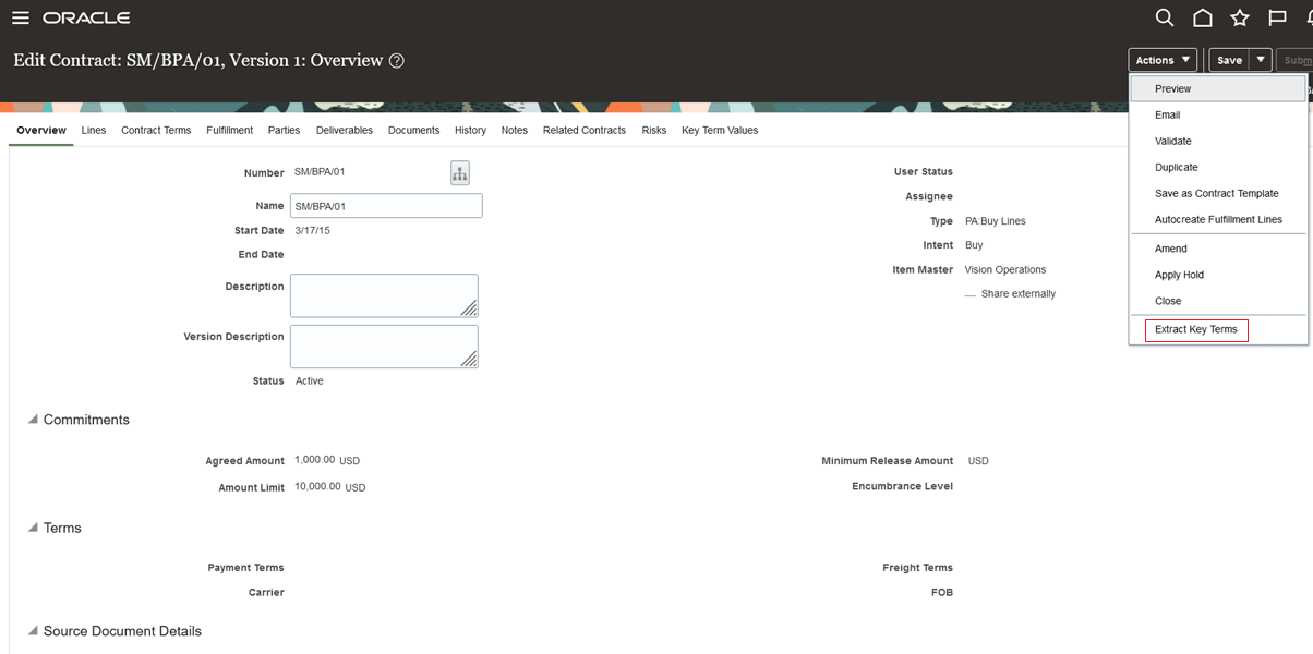 Extract Key Terms Menu