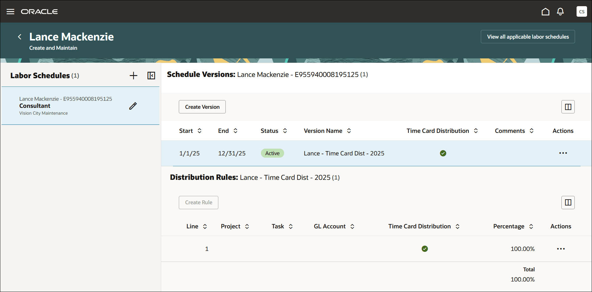 Labor Schedule Version Enabled For Time Card Distribution