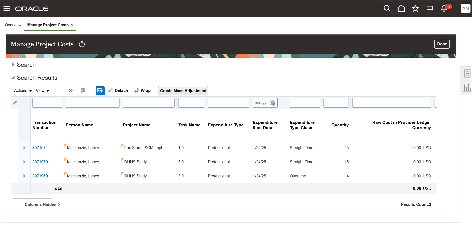 Time Cards Pending Payroll Costing Have a Cost of 0