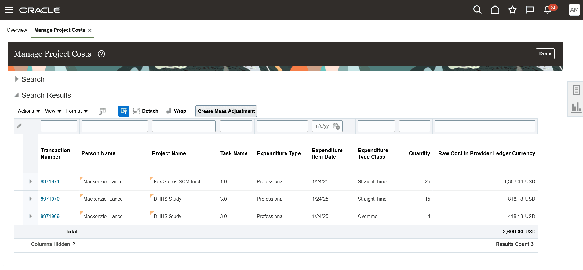 Target Time Cards After Payroll Cost Distribution