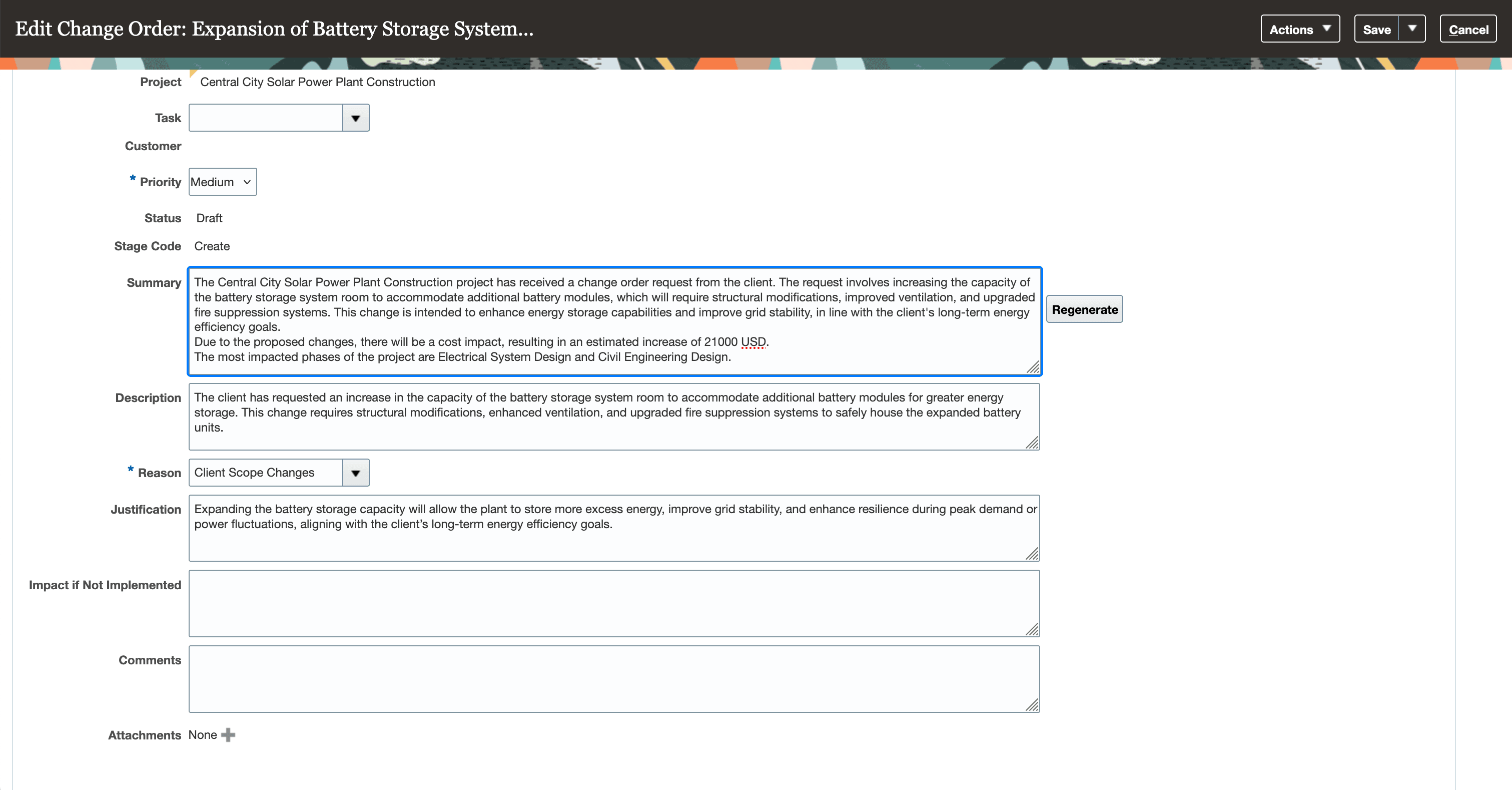 Change order summary in the details page