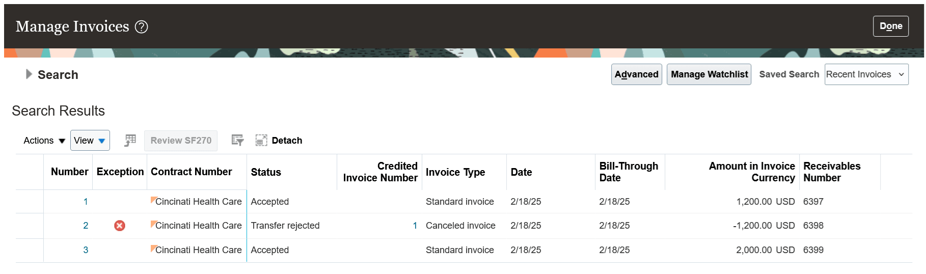 Canceled Invoice in 'Transfer Rejected' Status