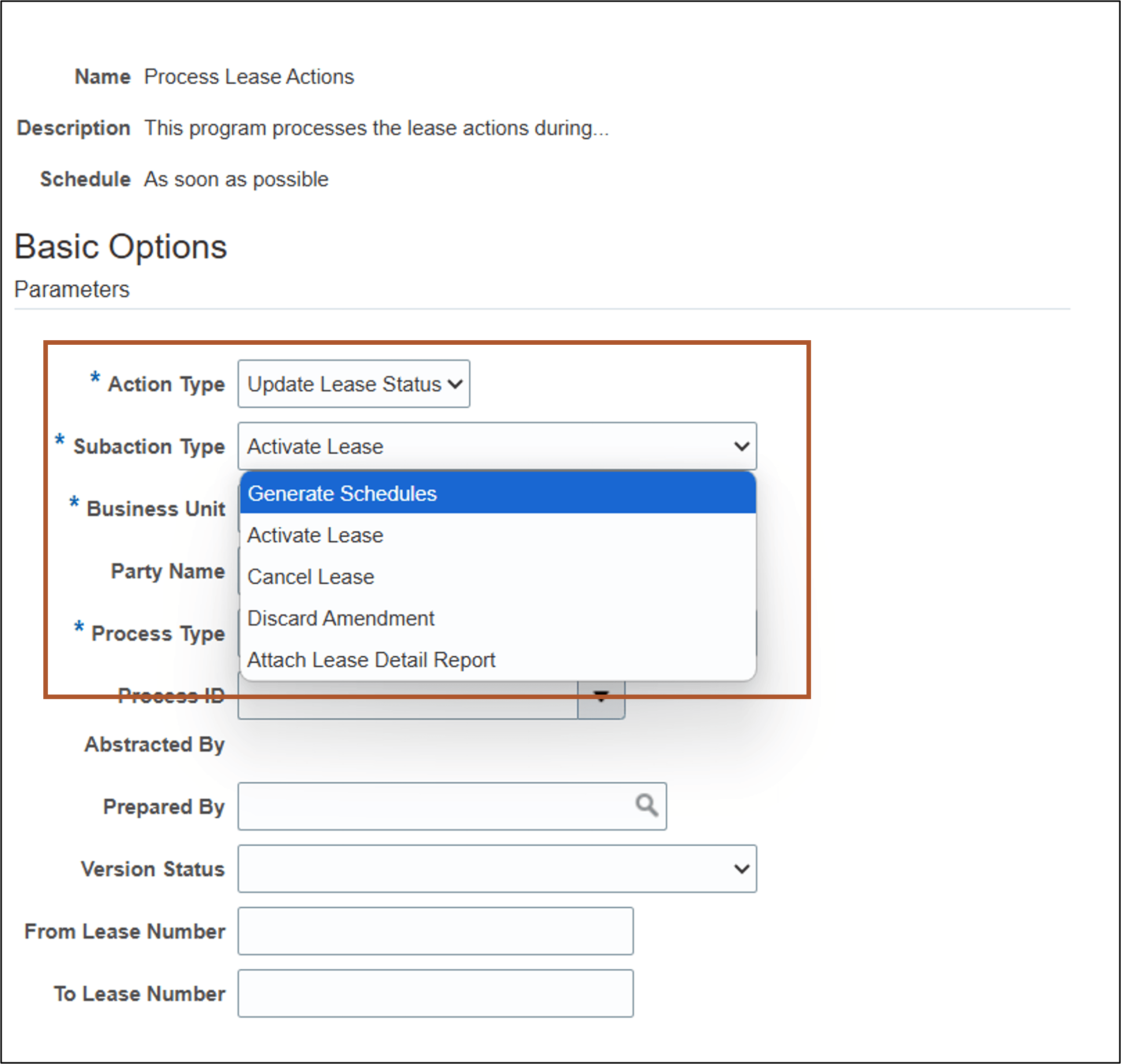 Update Expense Lease Status process
