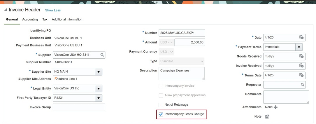 Intercompany Cross Charge Checkbox