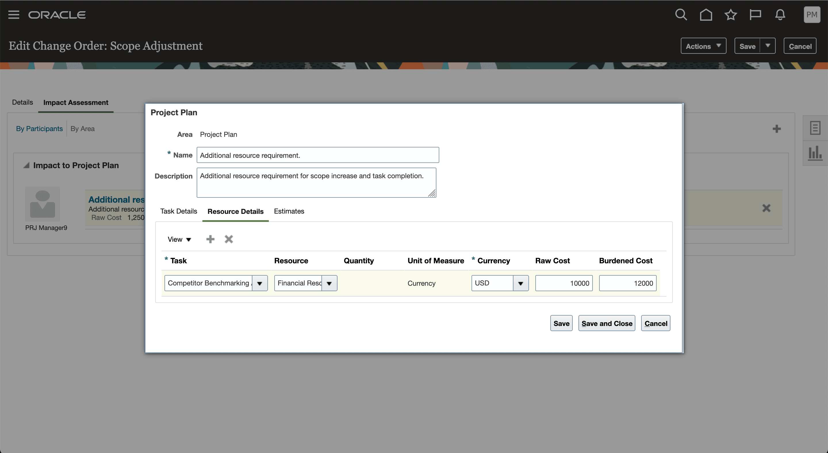 Add resource details for the newly created task