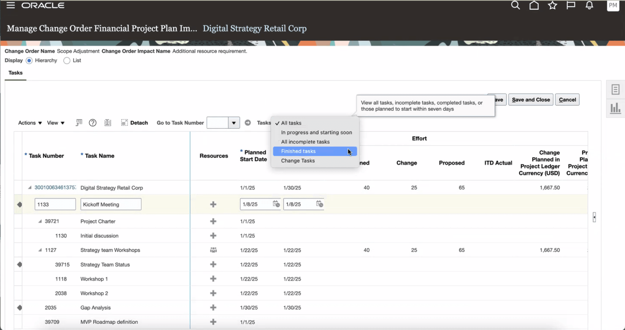 Ability to choose which tasks to view using a Task Lookup