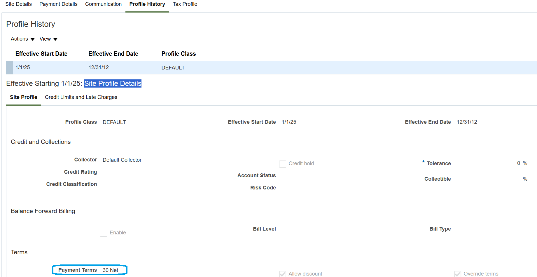 Site Profile History