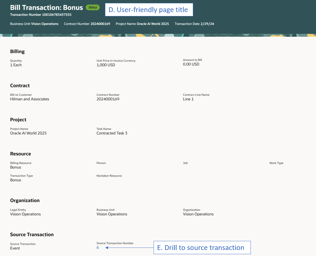 Bill transaction page highlighting 25D user experience improvements