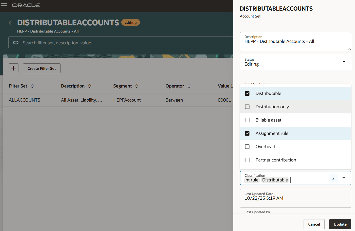 Account set classification