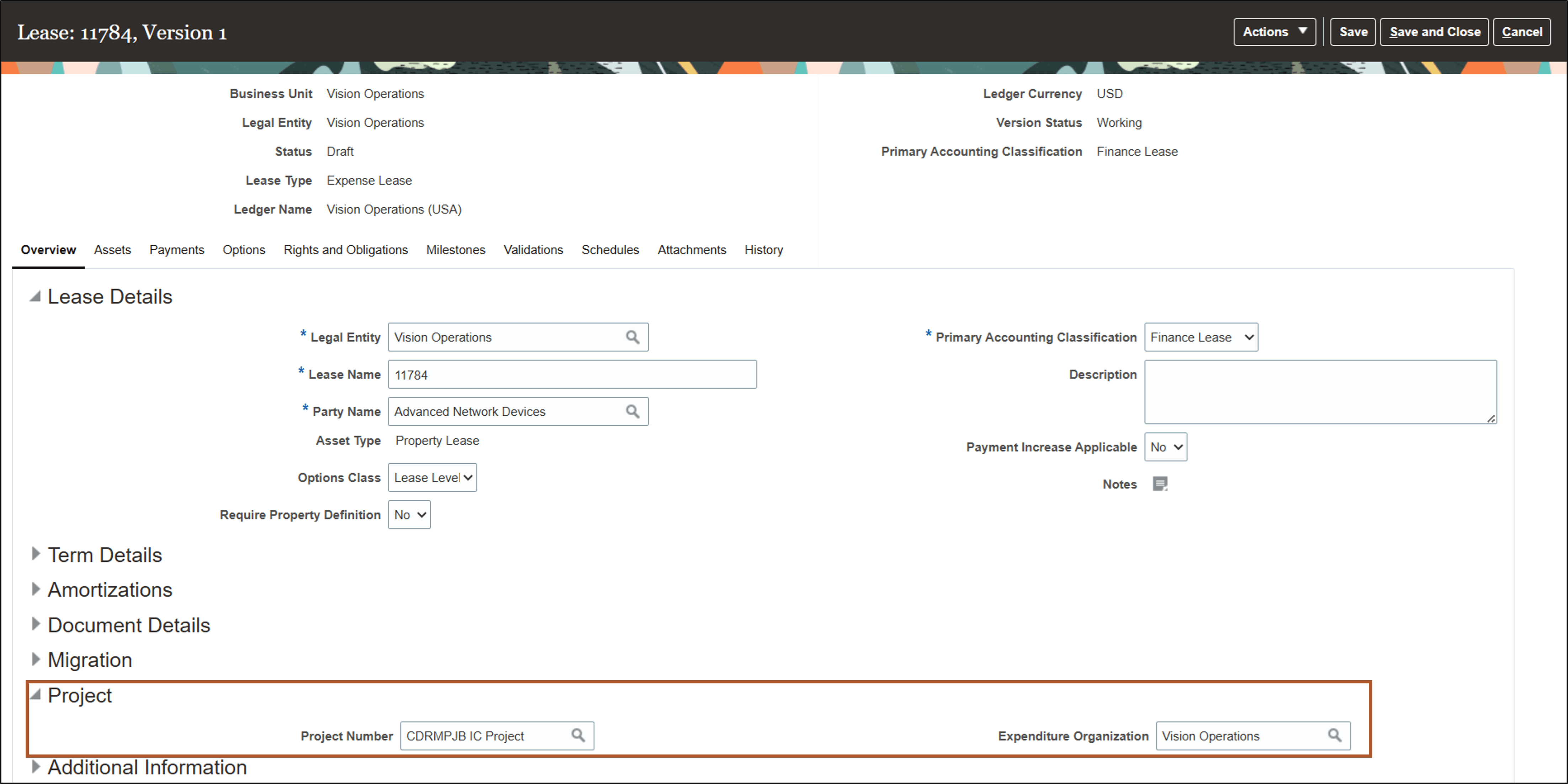 Update Lease Details page