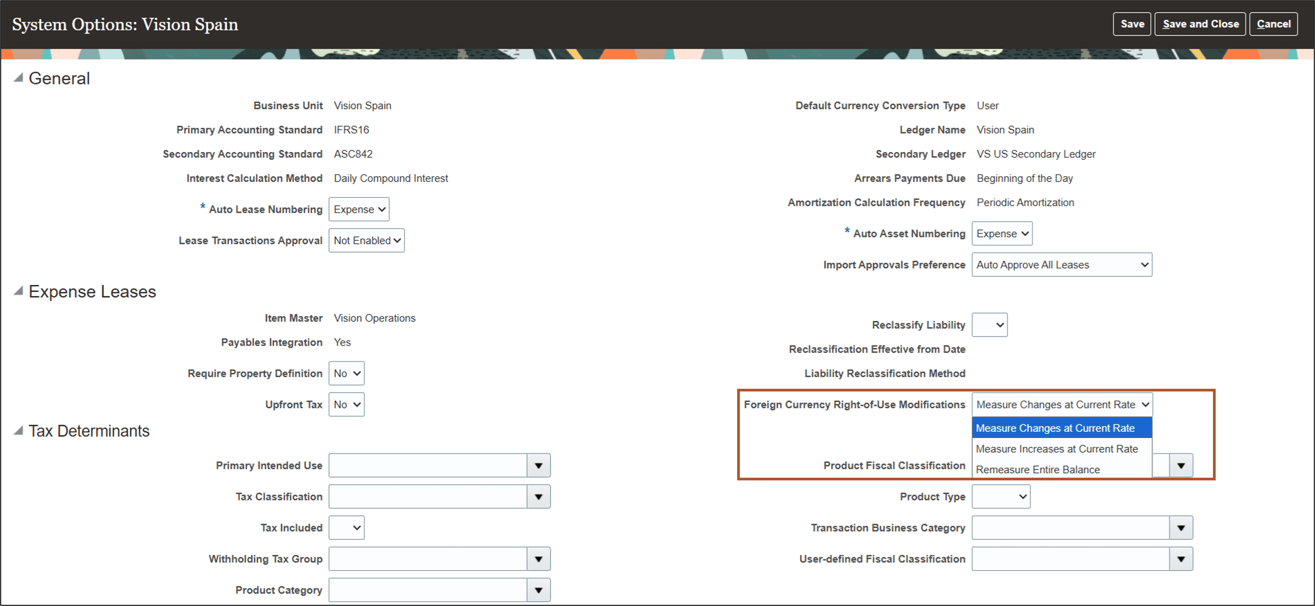 Configure System Options page