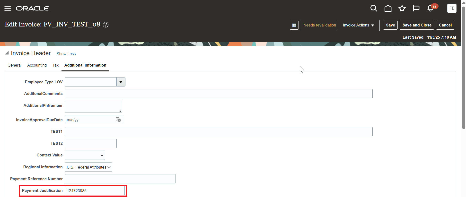 Payment Justification on Invoices