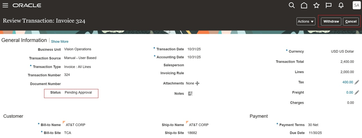Approve Receivables Invoice Prevented
