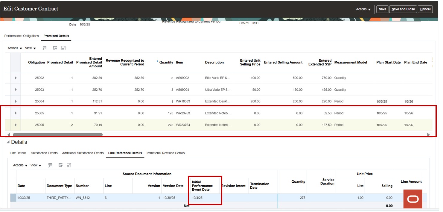 Edit Customer Contract Page - Line Reference Details