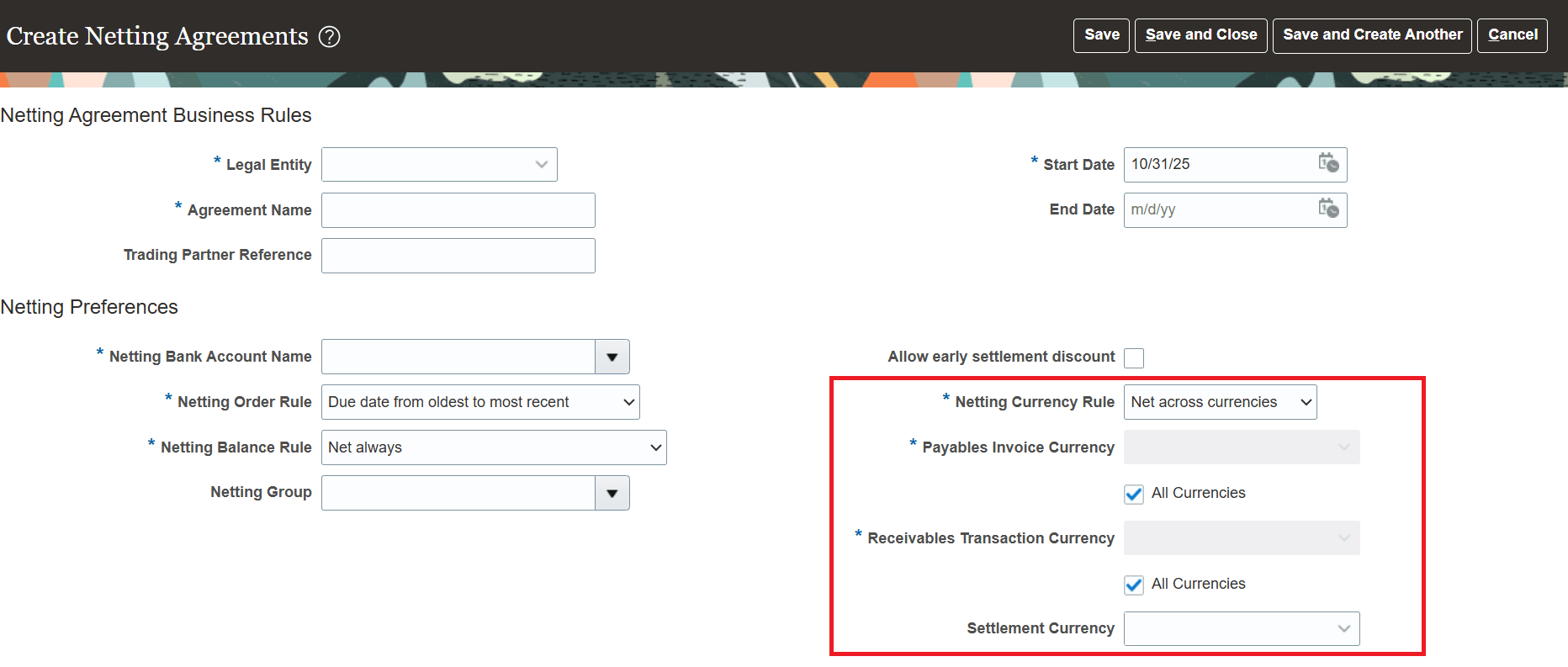 Netting Agreement Setup