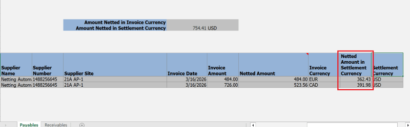 New field in Netting Settlement spreadsheet - Payables